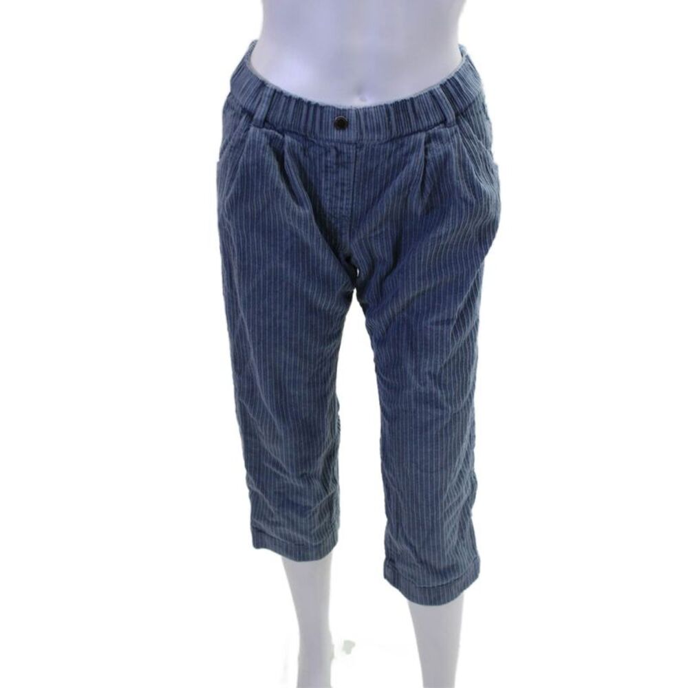 Stile Benetton Womens Elastic Waistband Straight Cropped Pants Blue Cotton Small